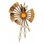 Alabaster & Wilson, Modernist 9ct two tone gold citrine and pearl pendant, 3.8cm high, 4.6g : For