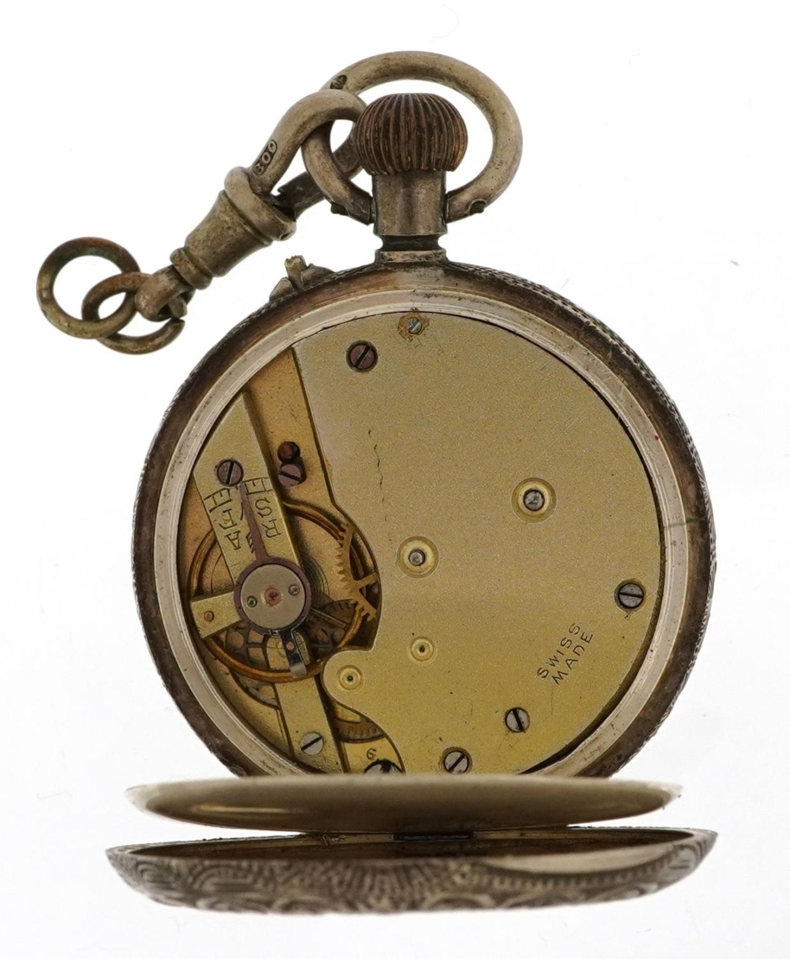 Ladies silver open face pocket watch with enamelled dial on 800 grade silver rope twist watch chain, - Image 4 of 5