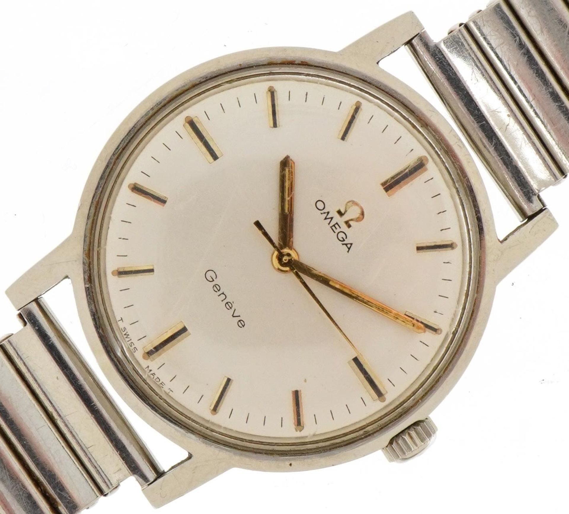 Omega, Gentlemen's Omega Geneve wristwatch with Omega box, the case 34mm in diameter : For further