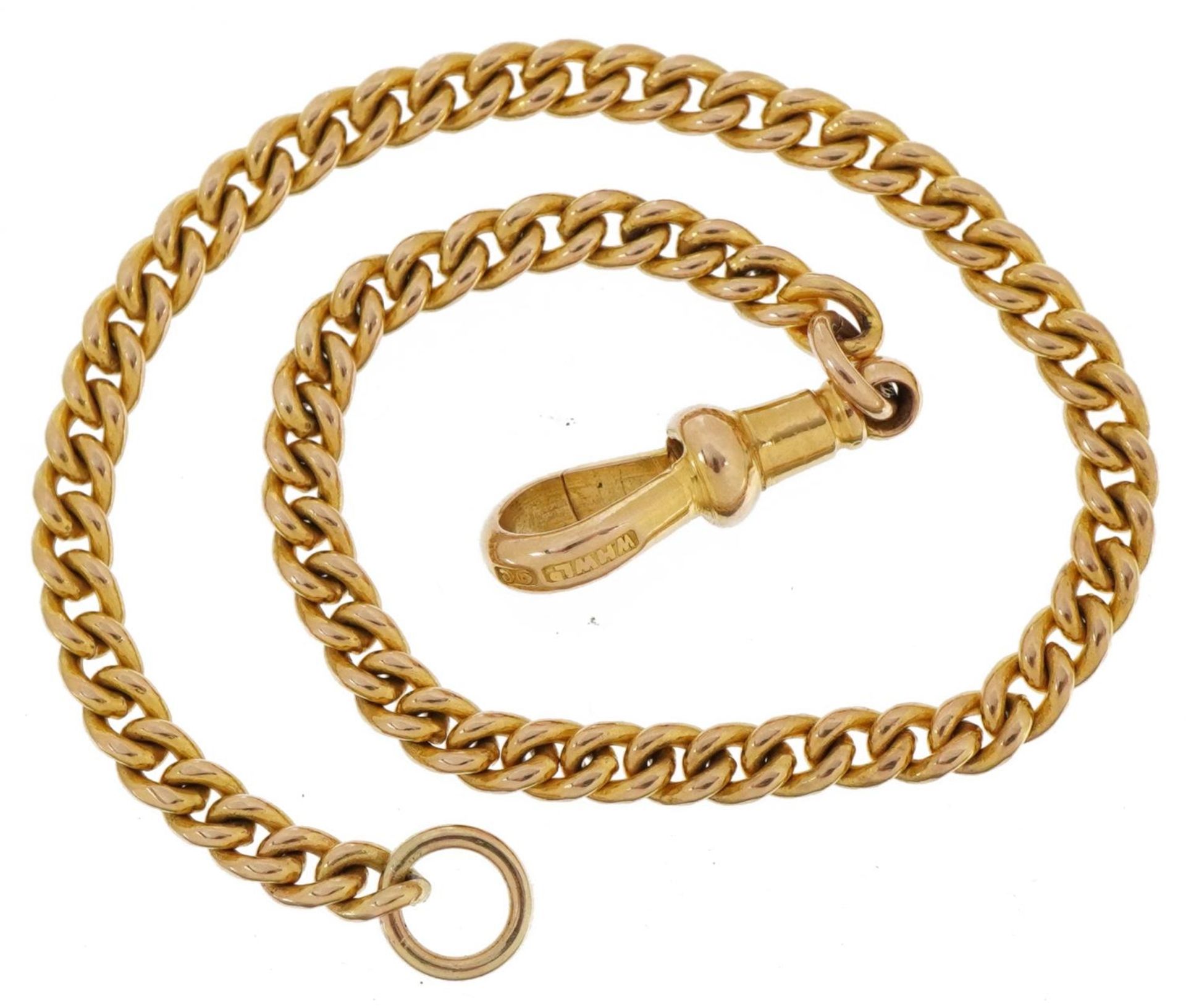 9ct gold curb link chain with 9ct gold jewellery clasp, 19cm in length, total 8.4g : For further - Bild 2 aus 3