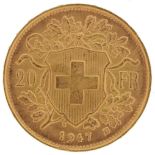 Swiss 1947 twenty francs gold coin - this lot is sold without buyer’s premium : For further