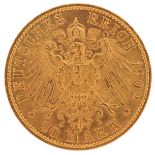 German States Wilhelm II 1902 twenty mark gold coin - this lot is sold without buyer’s premium : For