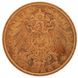 German States Wilhelm II 1911 twenty mark gold coin - this lot is sold without buyer’s premium : For