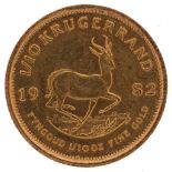 South Africa 1982 1/10th gold krugerrand - this lot is sold without buyer’s premium : For further