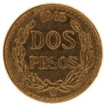 Mexican 1945 dos pesos gold coin - this lot is sold without buyer’s premium: For further information