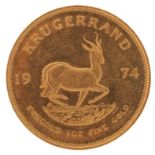 South Africa 1974 one ounce gold krugerrand - this lot is sold without buyer’s premium : For further