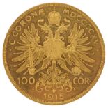 Franz Joseph I Austrian 1815 one hundred corona gold coin - this lot is sold without buyer’s premium