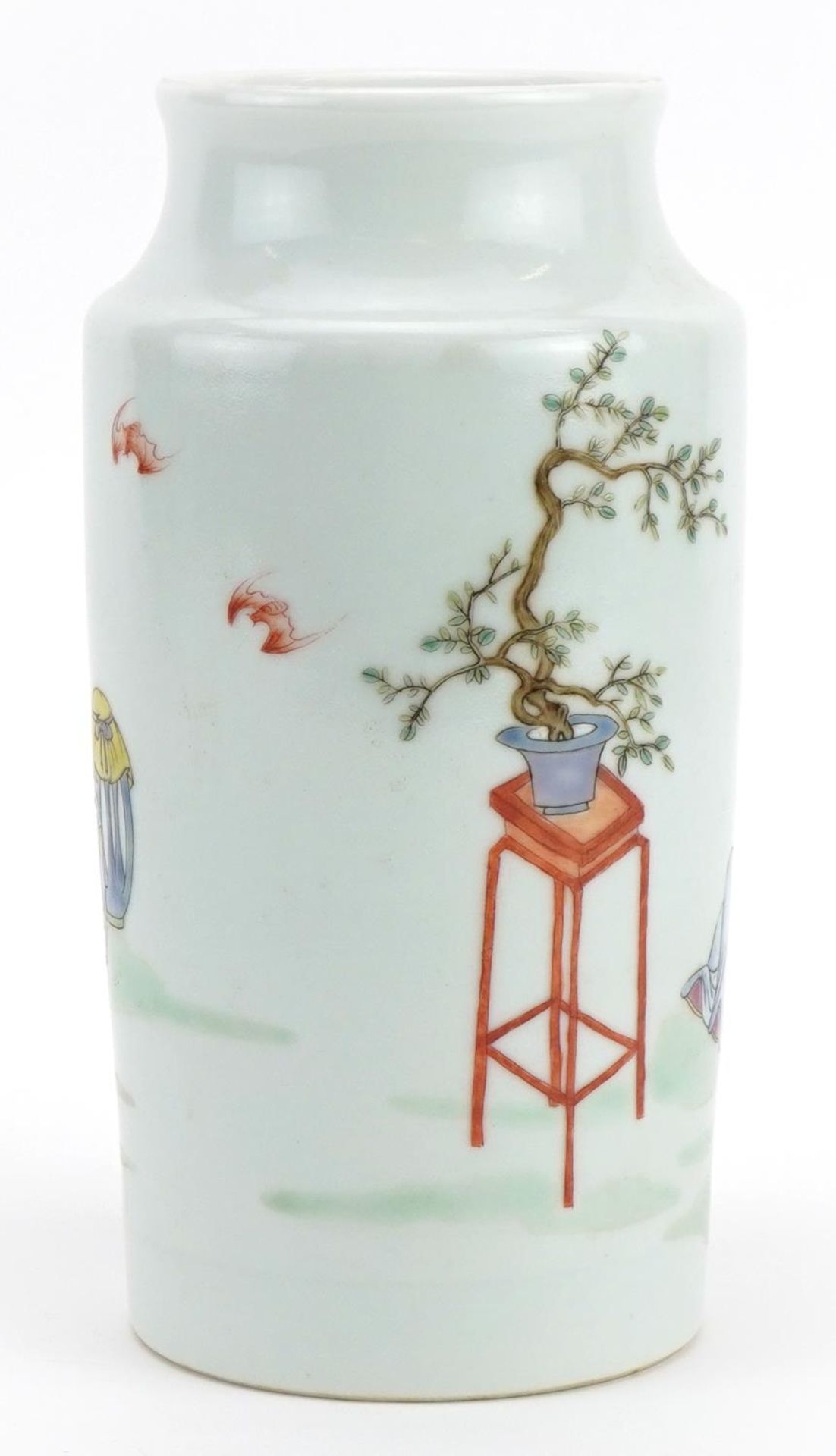 Chinese porcelain vase hand painted in the famille rose palette with an Emperor and attendants, 18cm - Image 2 of 3