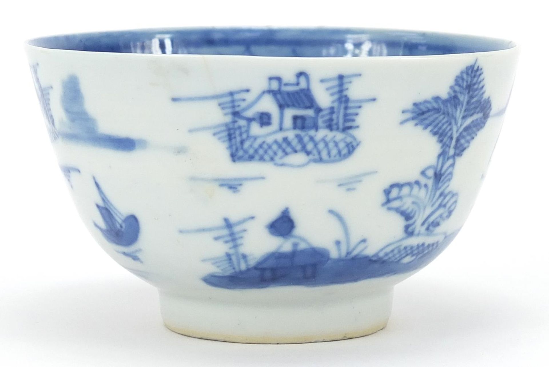 Chinese blue and white porcelain bowl hand painted with a river landscape, 9.5cm in diameter - Image 2 of 4