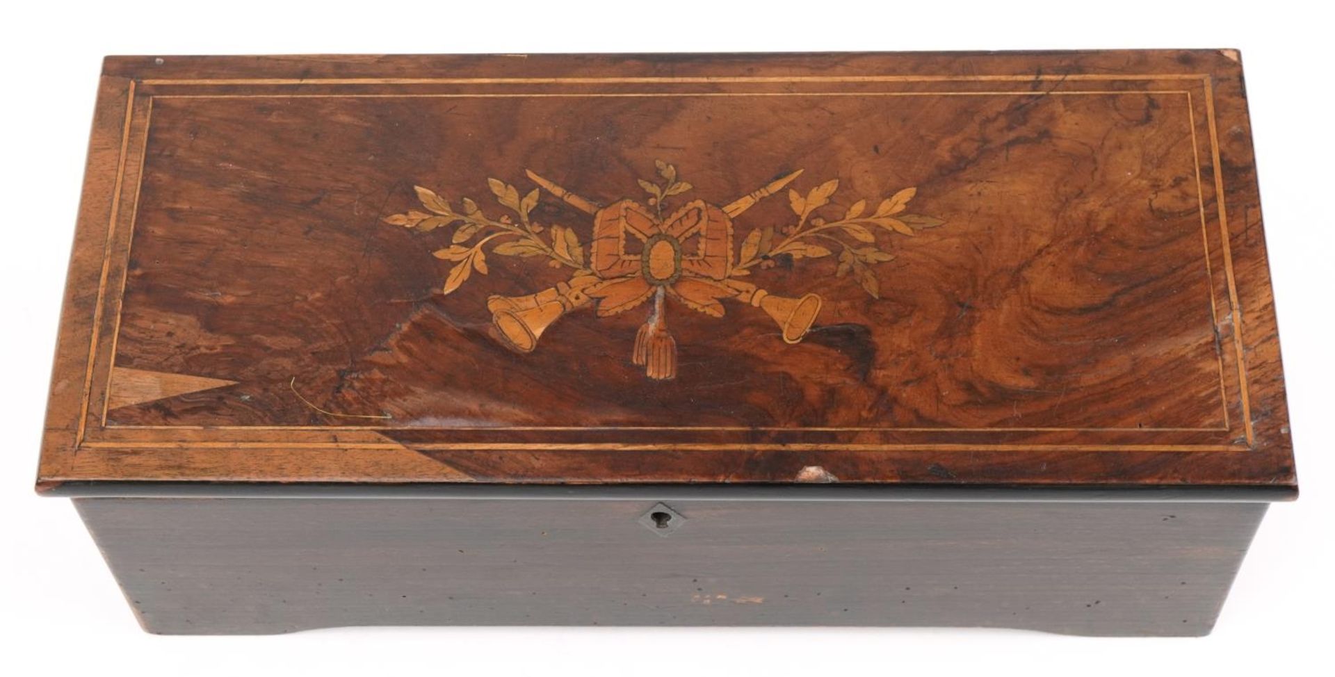 19th century Swiss inlaid rosewood music box playing on an 8.25 inch brass cylinder, 42cm wide - Bild 10 aus 12
