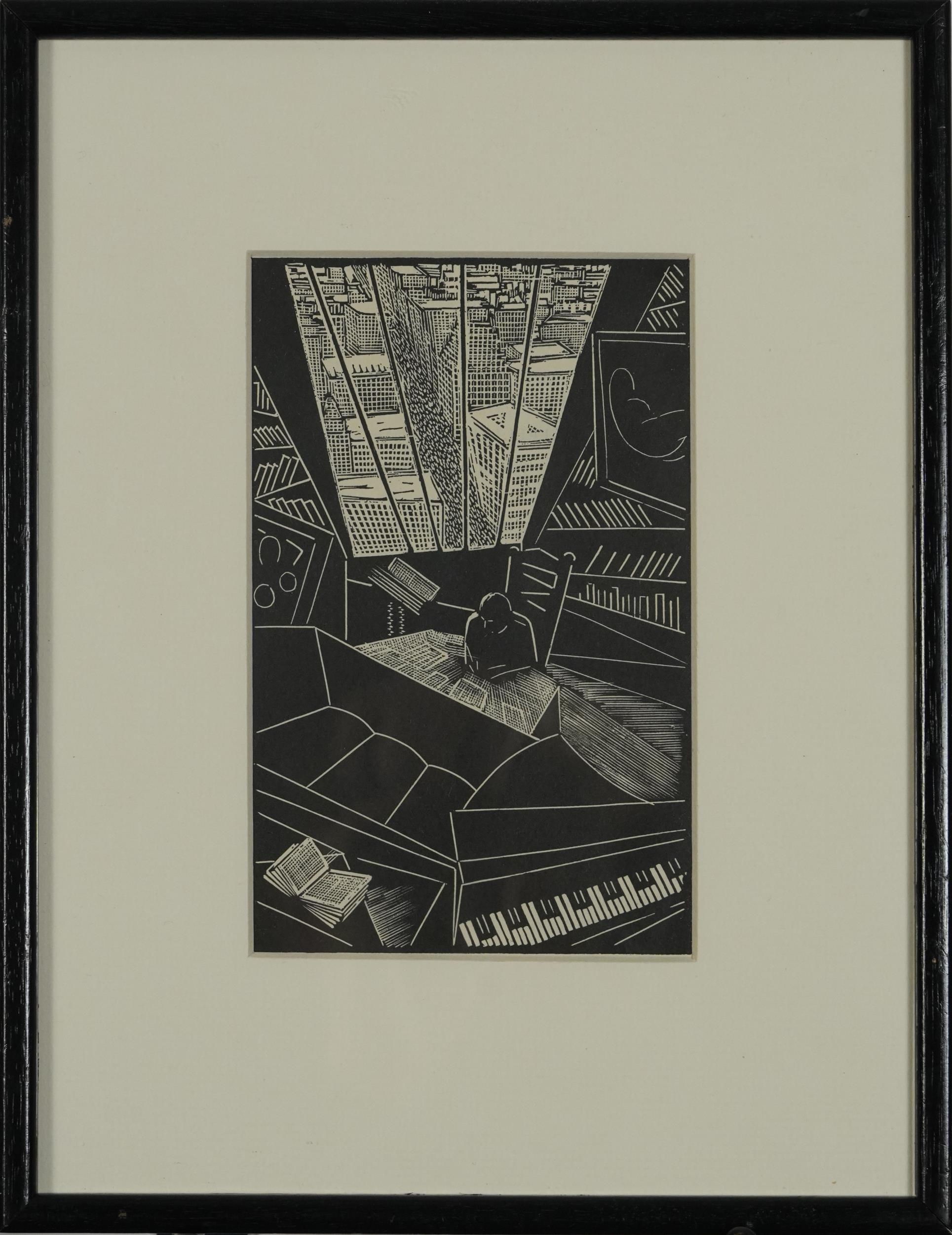 Wharton Esherick - Abstract composition, A Great City, wood engraving, various inscriptions verso - Image 4 of 8