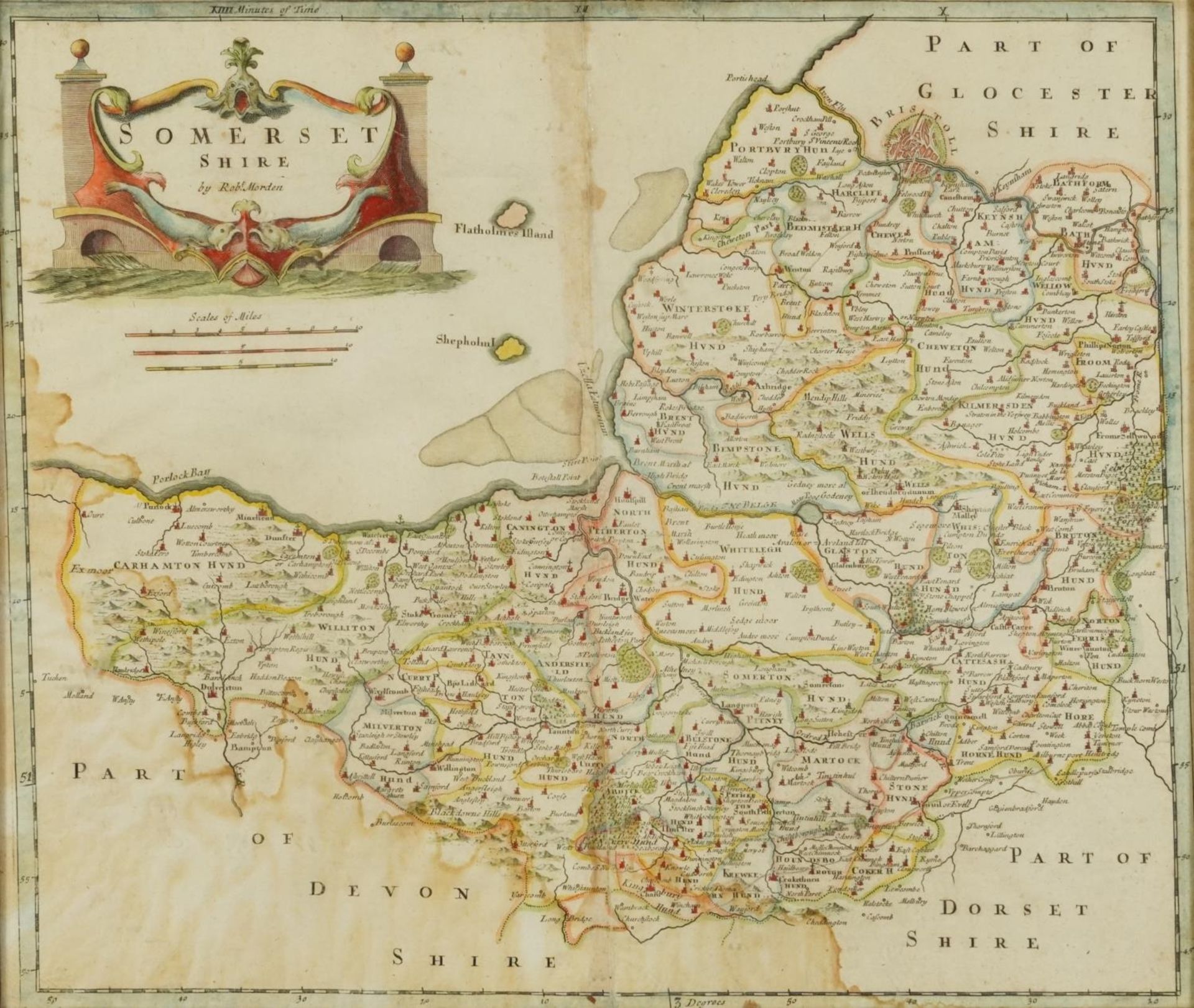 Three Robert Morden antique hand coloured maps comprising Herefordshire, Somersetshire and - Bild 11 aus 15