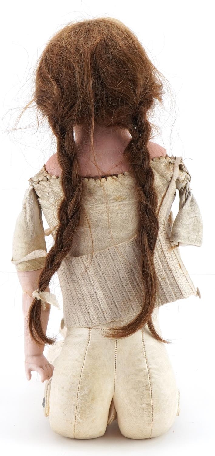 Armand Marseille, large antique German bisque headed and leather doll with open close eyes and - Image 2 of 4