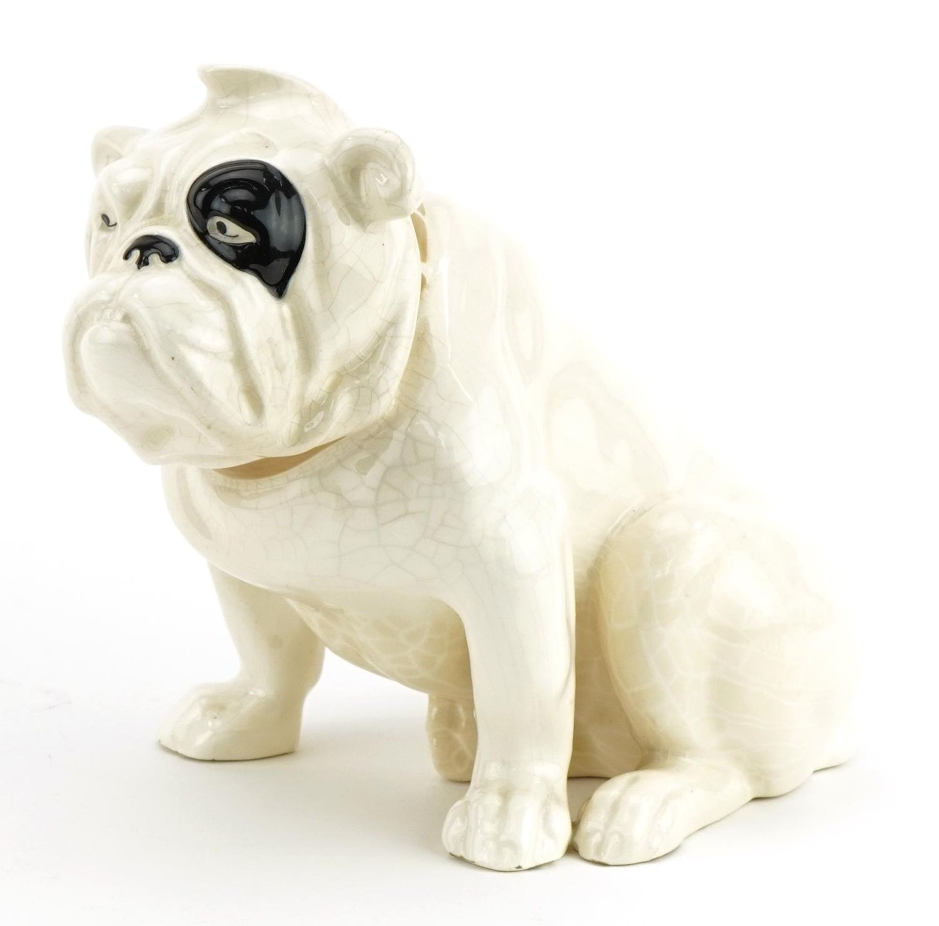 Bols crackle glaze pottery decanter in the form of a Bulldog, 22cm in length
