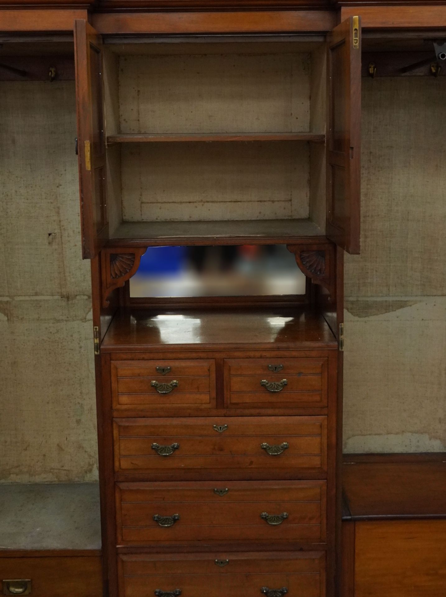 Edwardian satinwood compactum wardrobe with two bevelled glass mirrored doors, two central - Image 3 of 3