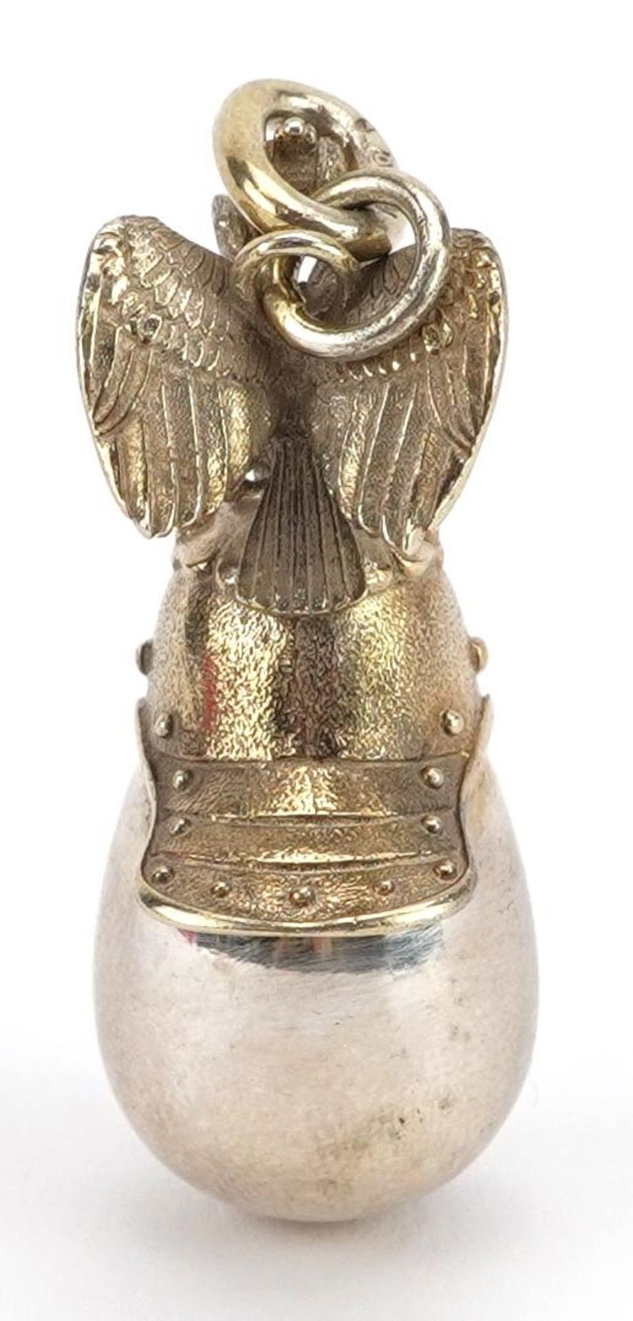 Russian military interest silver egg pendant with helmet and double headed eagle, 3.5cm high, 12.4g - Image 2 of 4