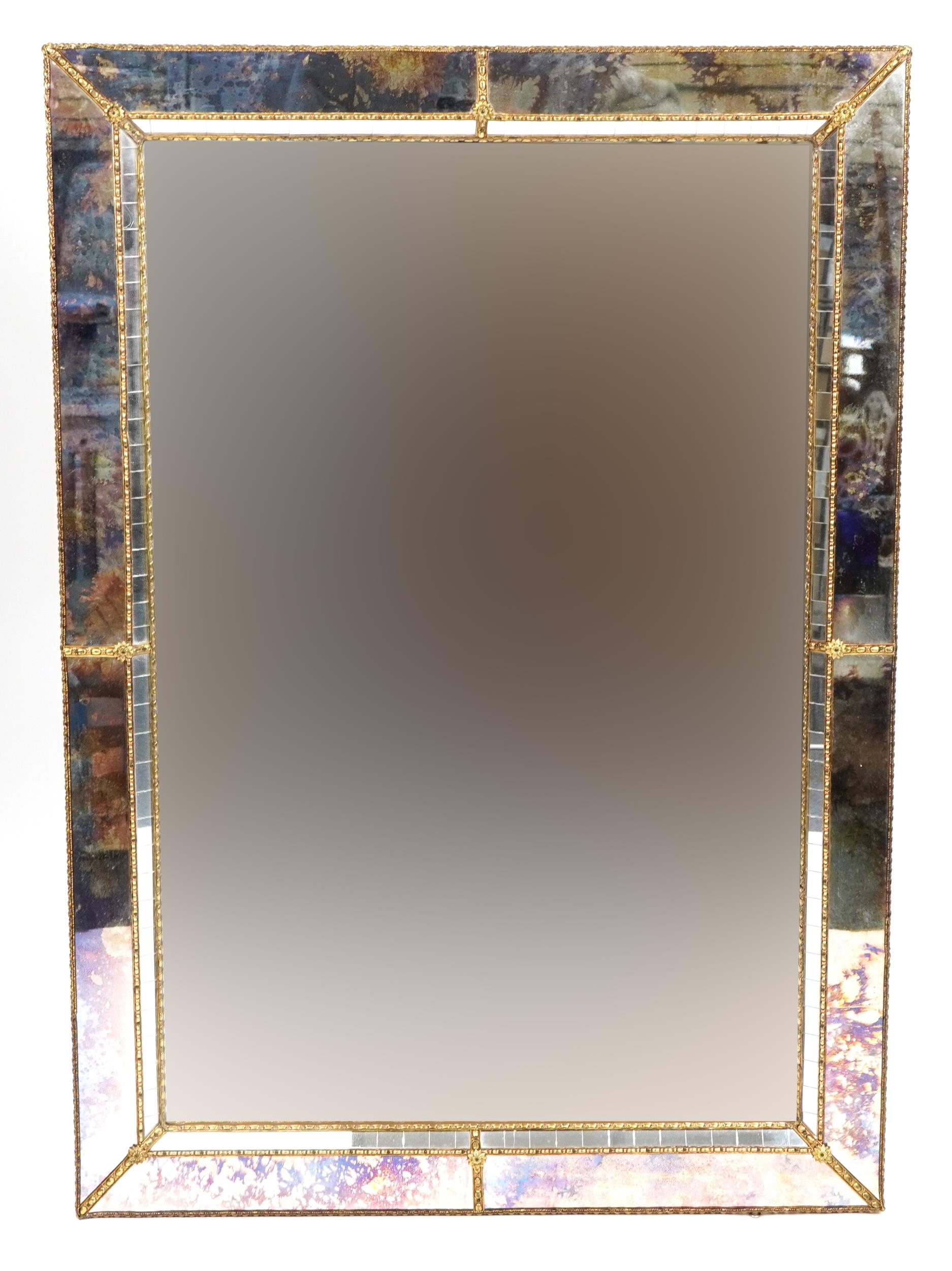 Large rectangular wall mirror with gilt metal frame and mosaic border, 105.5cm x 75cm