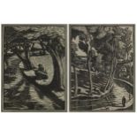 Gwen Raverat - The River Ver and The River Darent, pair of wood engravings, each inscribed Published