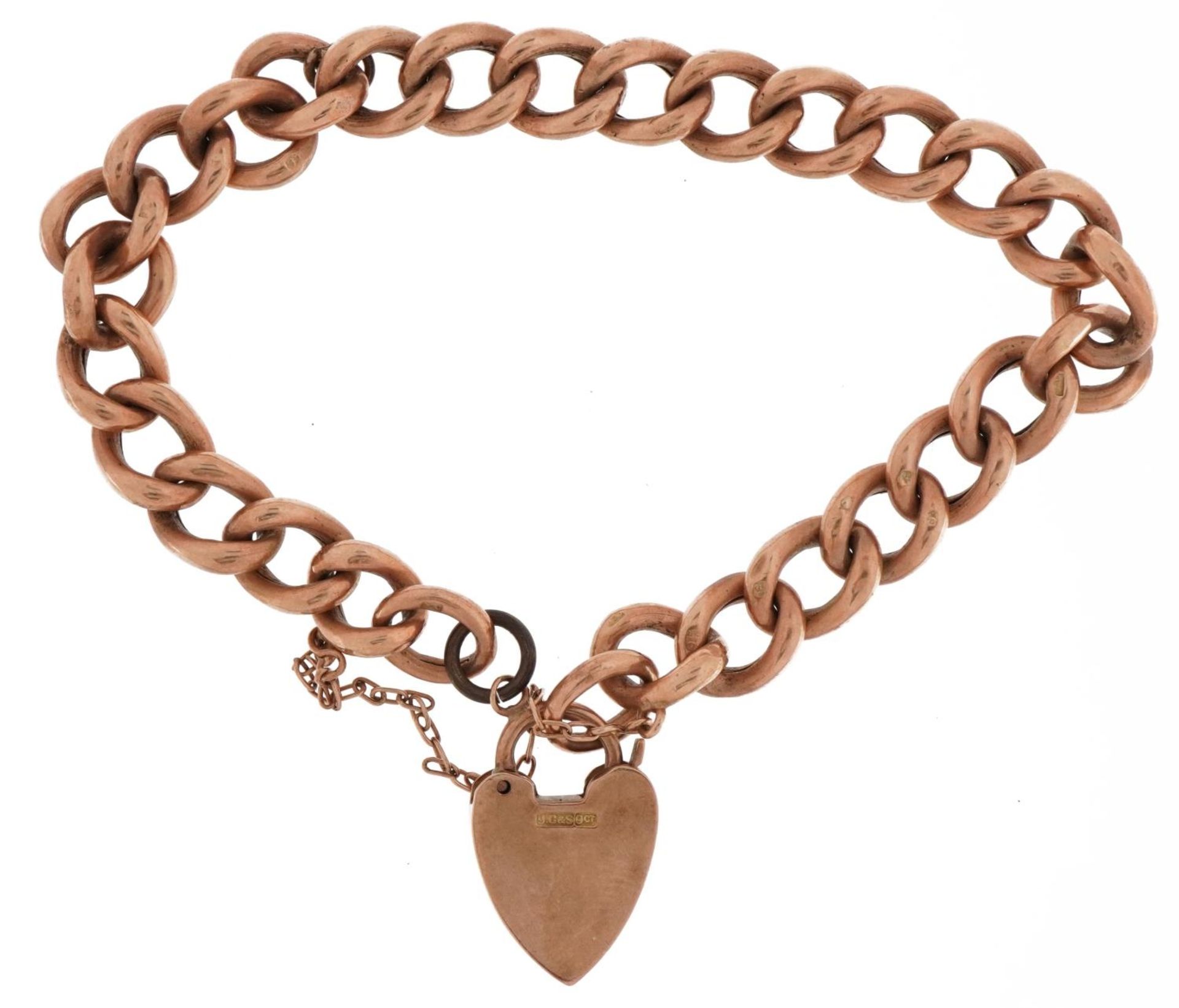9ct rose gold bracelet with love heart padlock and safety chain, 11.8g - Bild 2 aus 3