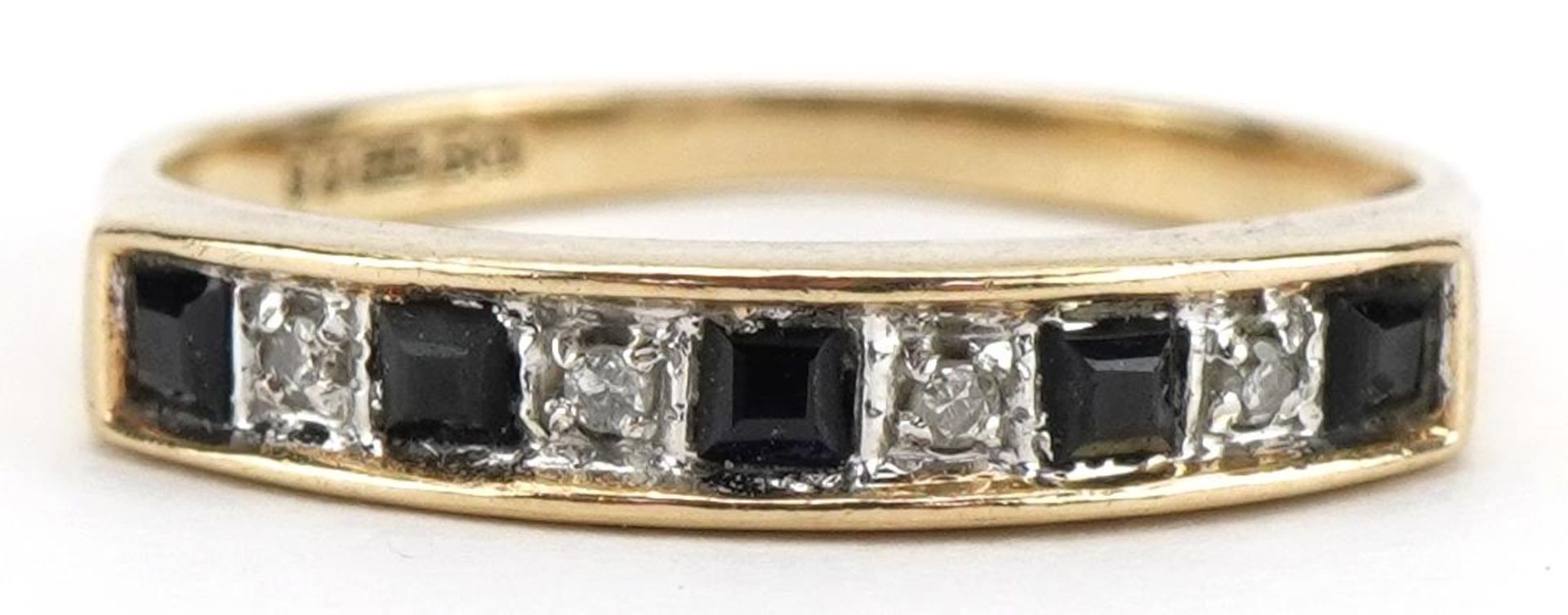 9ct gold sapphire and diamond half eternity ring, size N, 1.8g