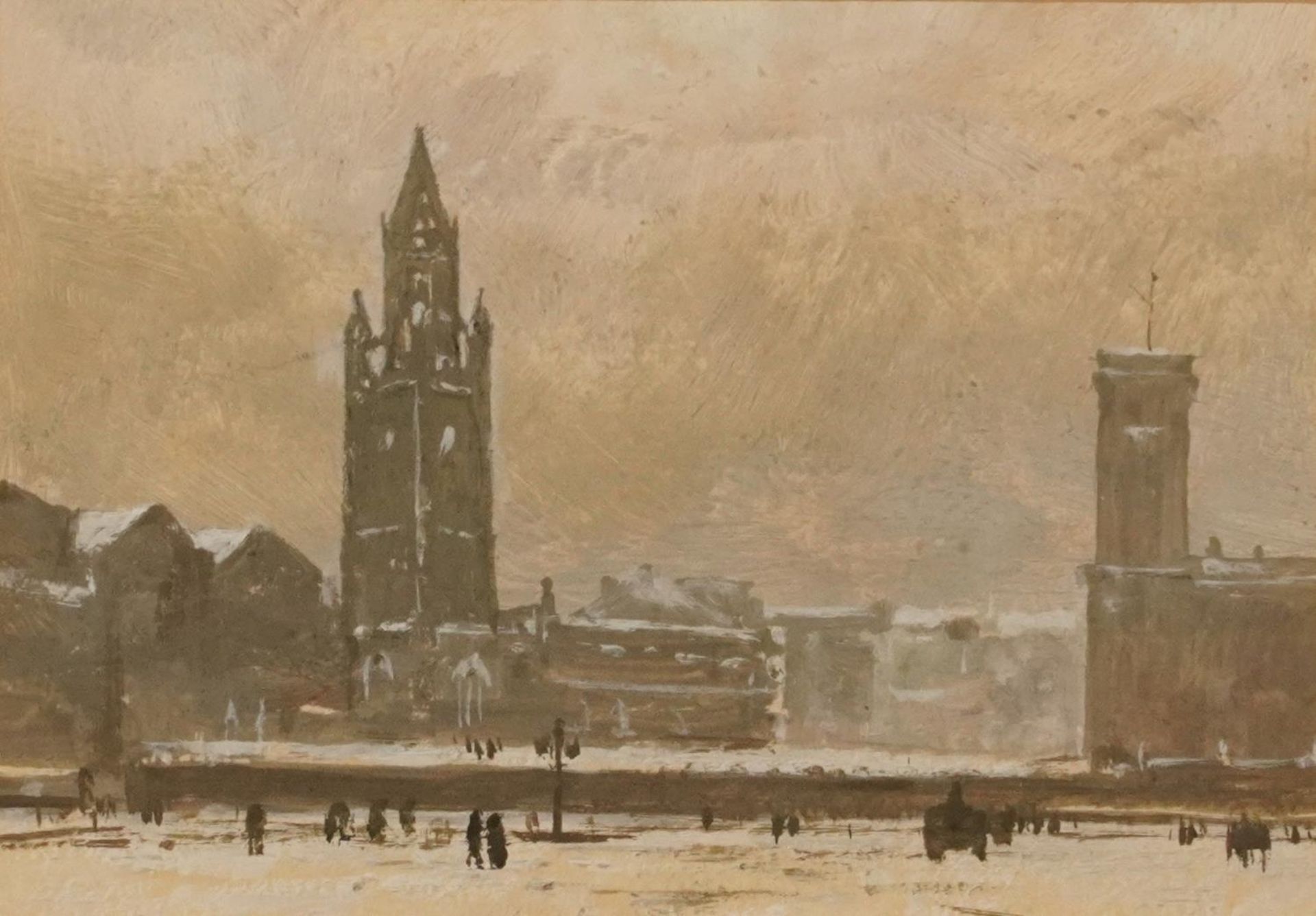 Snowy landscape with church, early 20th century English school gouache, details verso, mounted, - Bild 2 aus 8