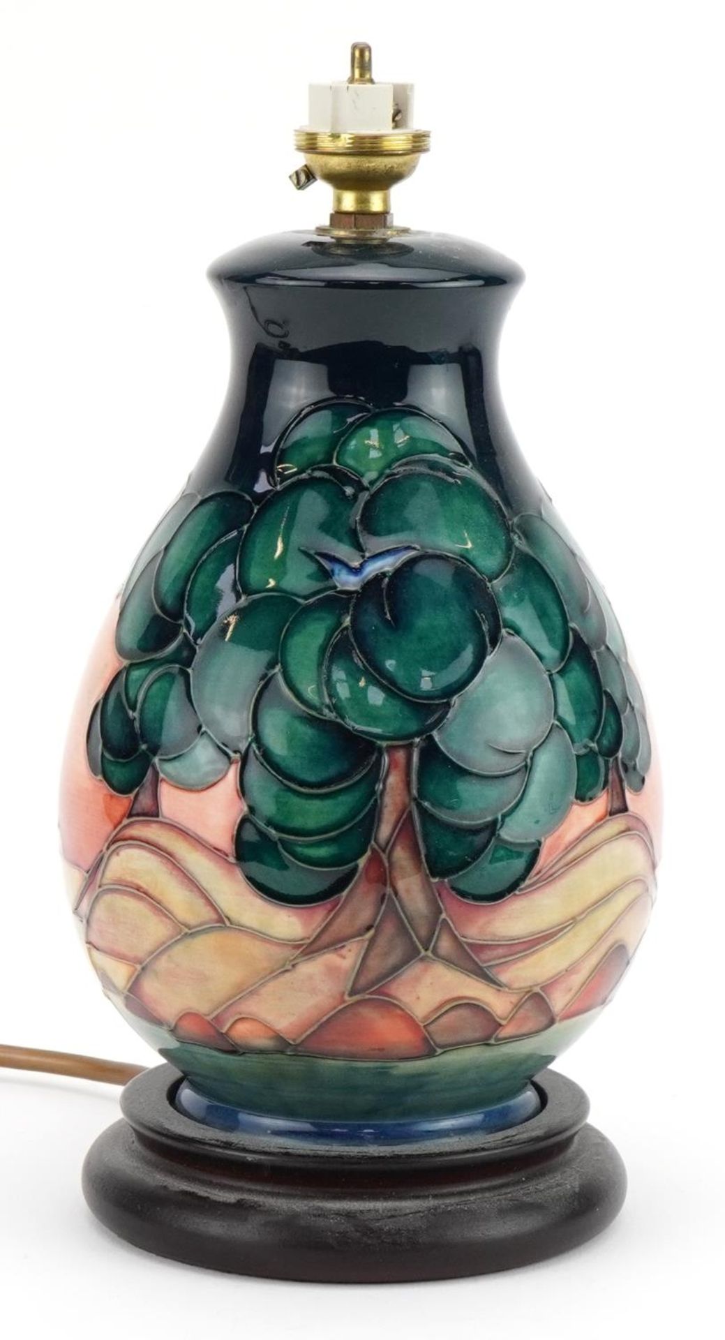Moorcroft pottery baluster table lamp hand painted in the Mamoura pattern, 26.5cm high