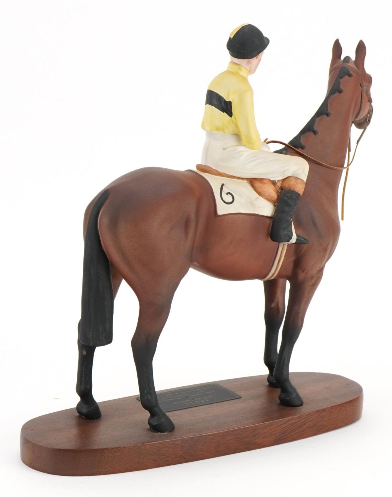 Beswick Connoisseur model of Pat Taaffe on Arkle raised on a hardwood plinth base, 28cm in length - Image 6 of 10