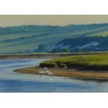 Andrew Dandridge - Early morning by The Cuckmere, watercolour, details verso, mounted, framed and