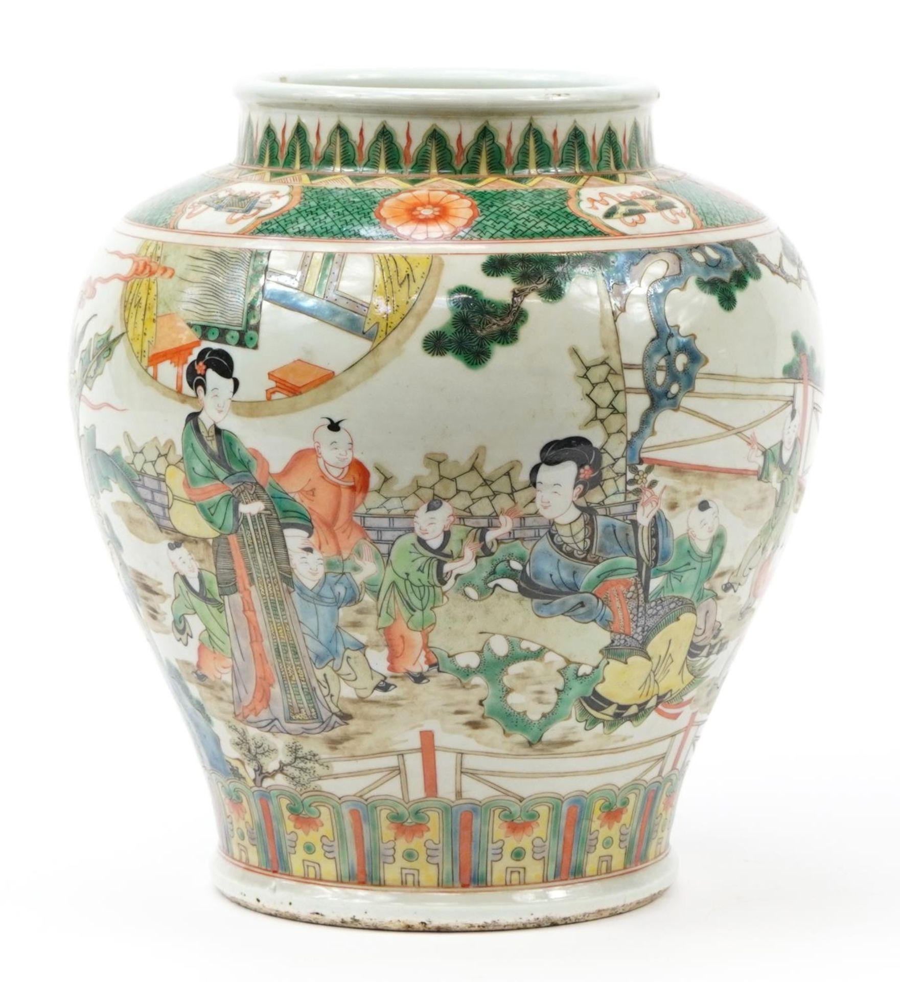 Chinese porcelain baluster jar hand painted in the famille verte palette with mothers and children