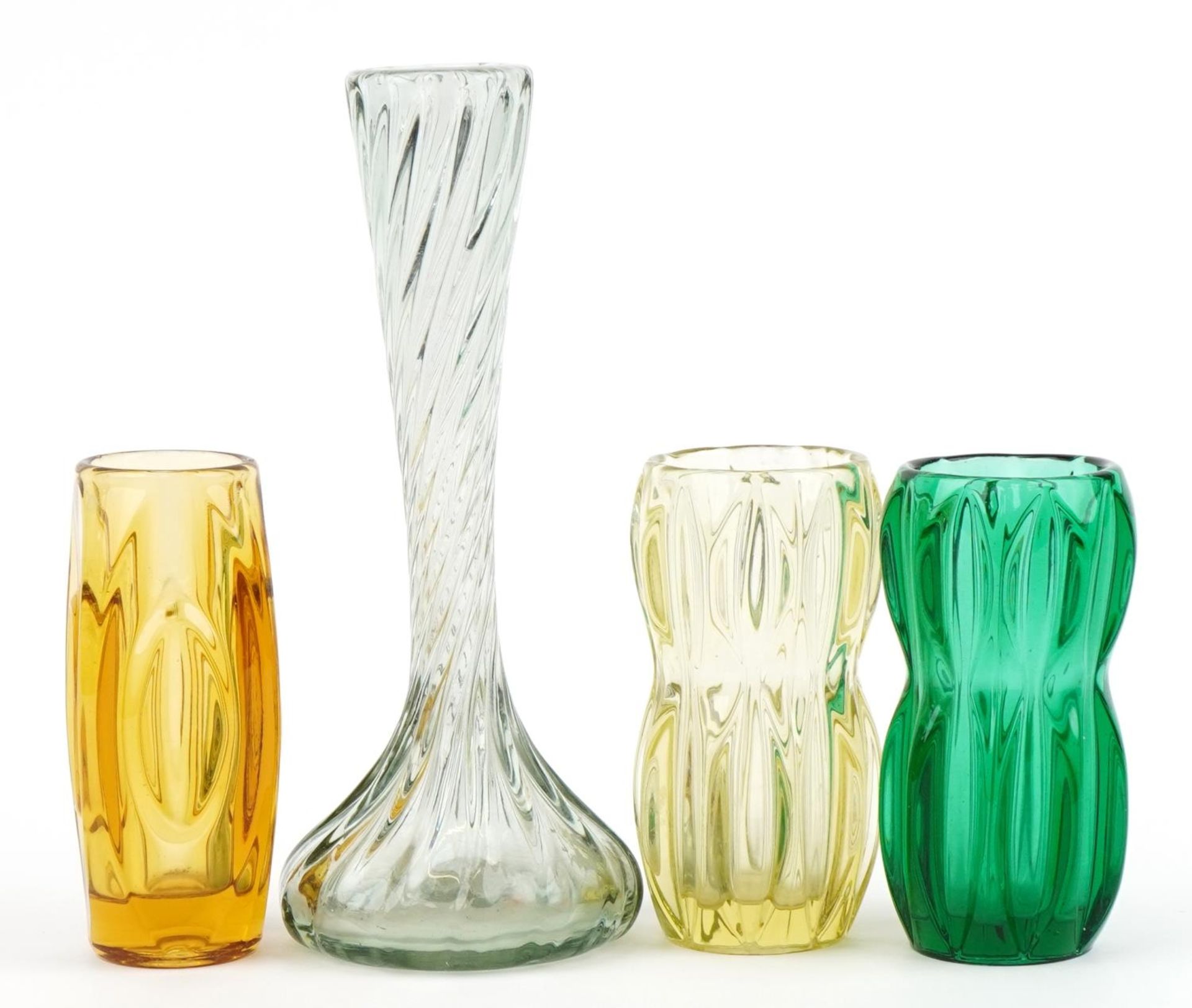 Three Czechoslovakian Sklo Union art glass vases and a Maure Veil vase, the largest 27cm high - Image 4 of 6