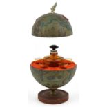 Novelty Golden Crown amber glass liqueur set and ice bucket in the form of table globes, 28.5cm