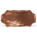 Art Nouveau copper tray engraved with stylised motifs, 49cm wide