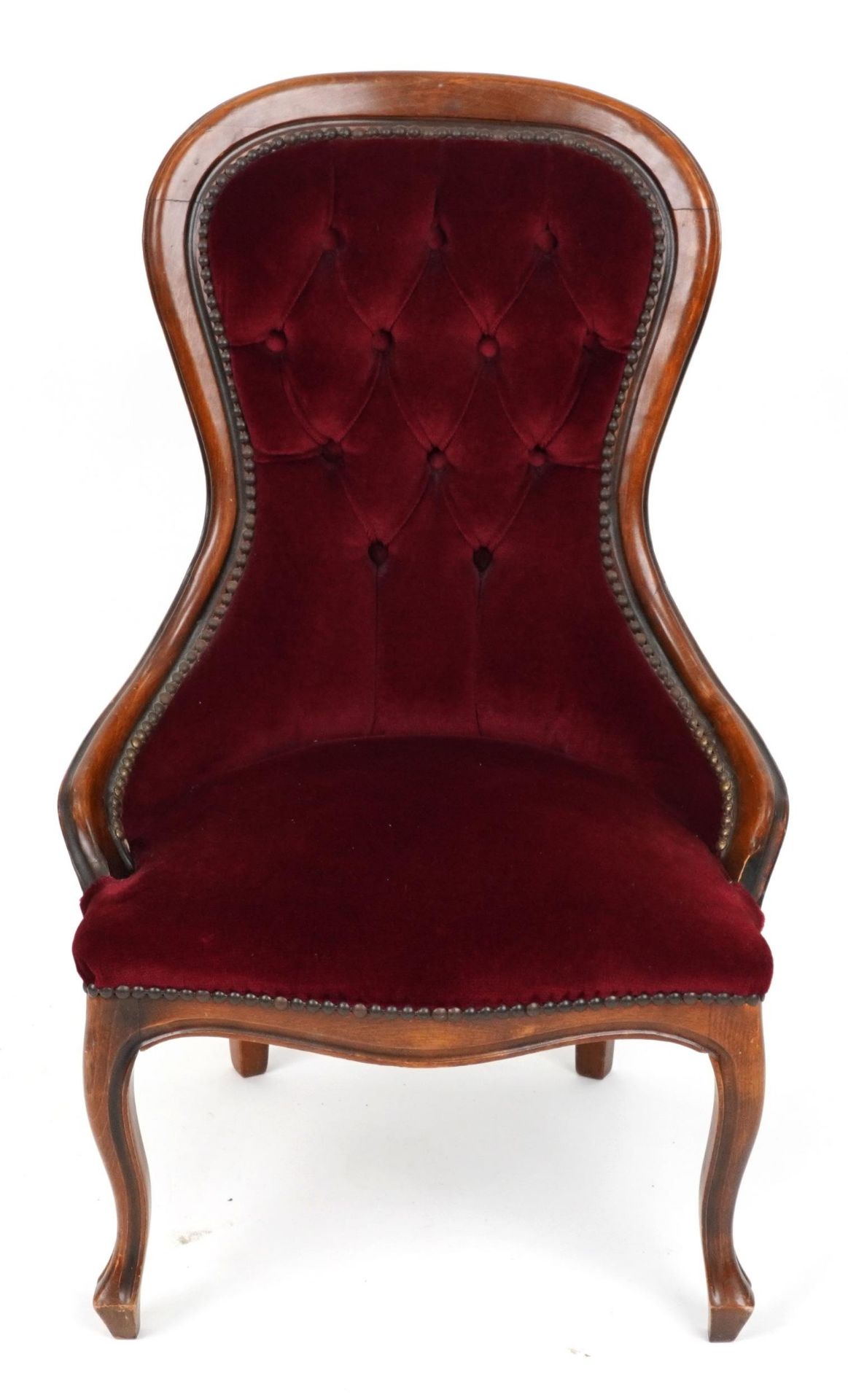 Victorian style mahogany framed bedroom chair with button back upholstery, 90cm high - Bild 2 aus 4