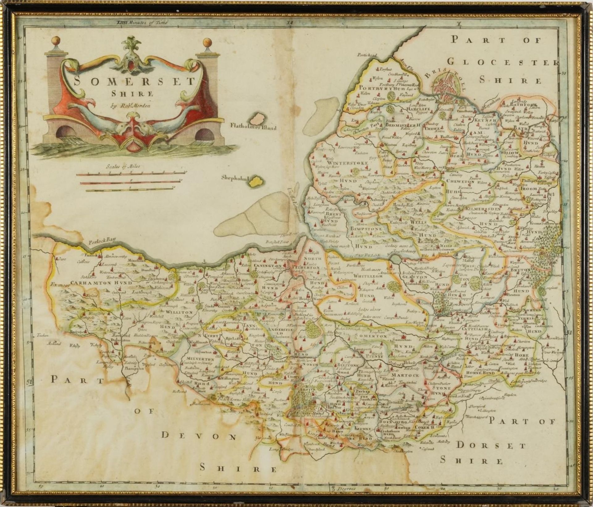 Three Robert Morden antique hand coloured maps comprising Herefordshire, Somersetshire and - Bild 12 aus 15