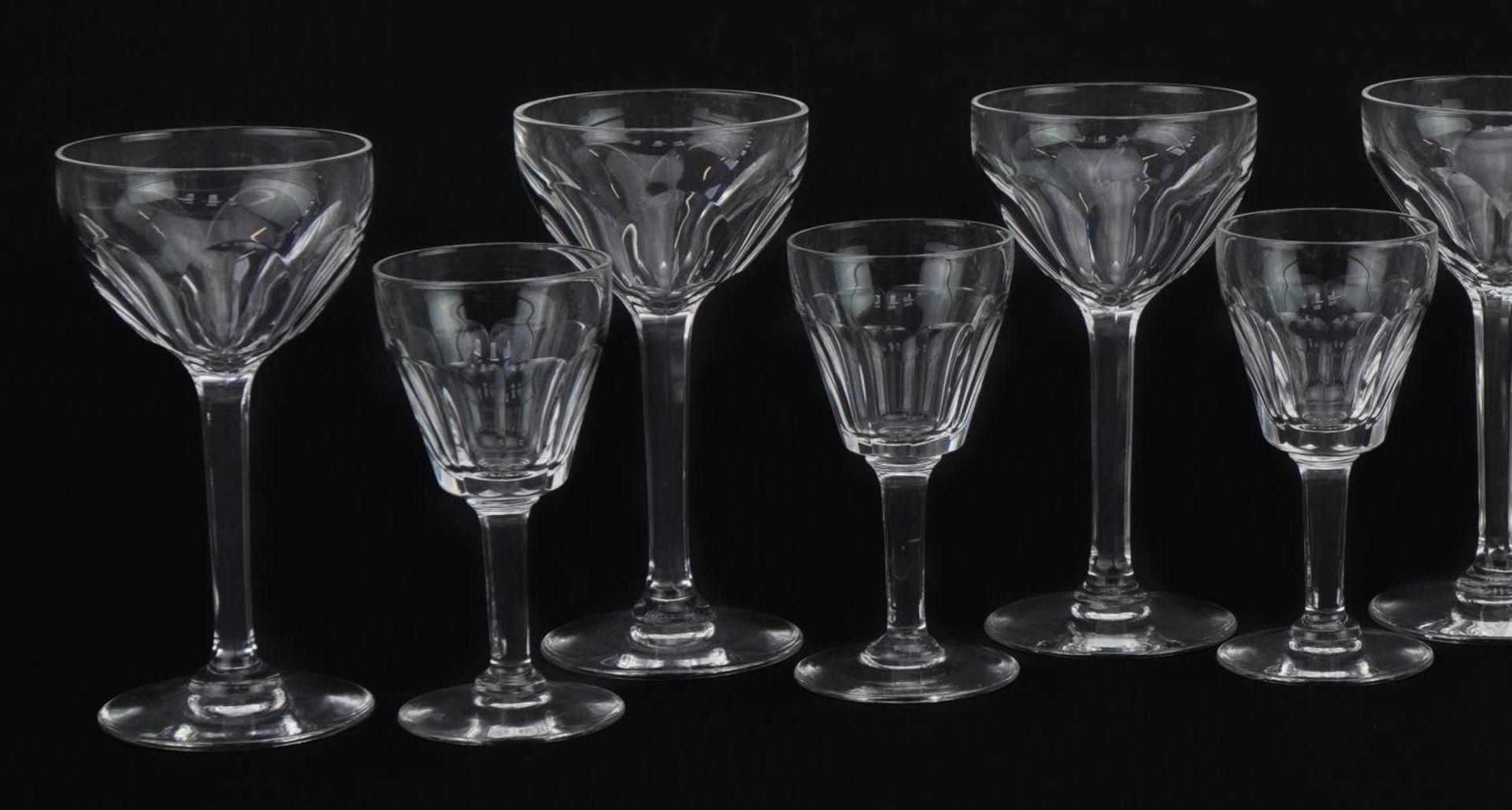 Two sets of six good quality cut glass glasses, the largest each 11cm high - Image 3 of 6