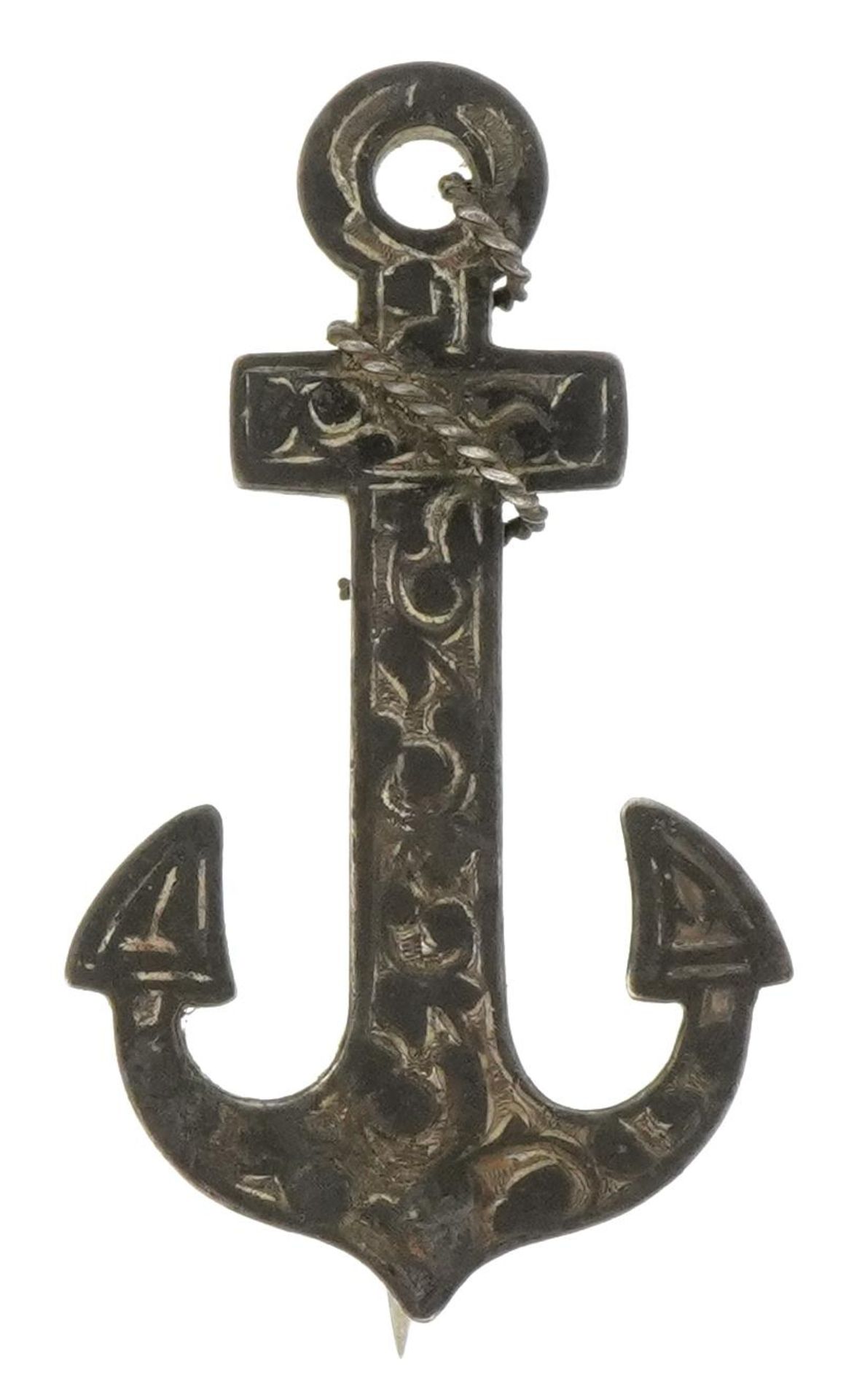 Russian silver niello work brooch in the form of an anchor, 4.0cm high, 4.0g