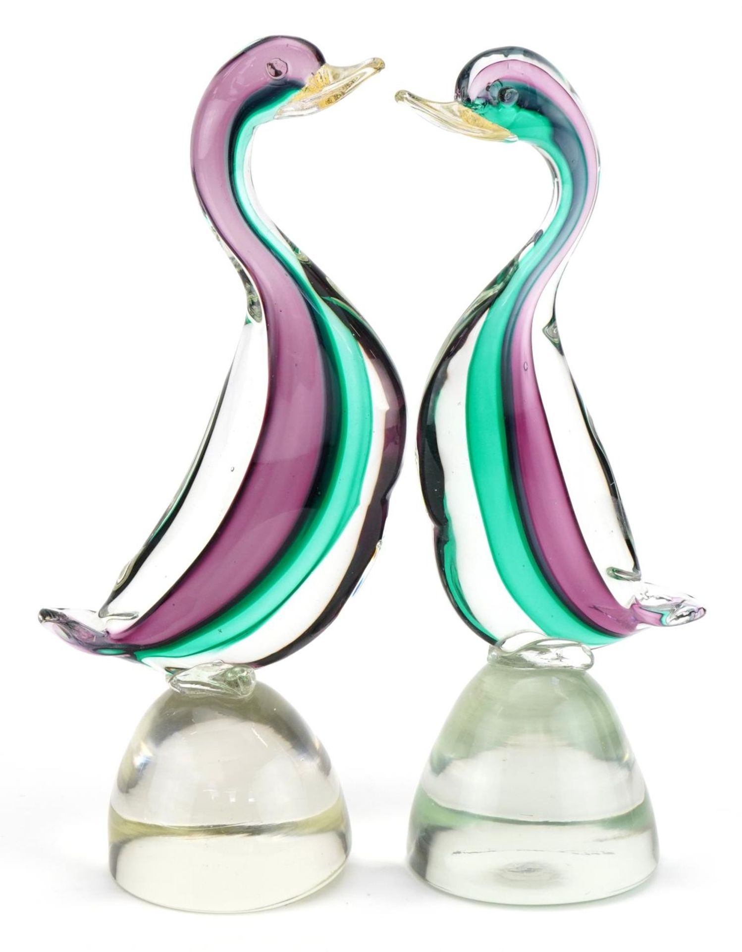 Two Murano three colour glass ducks with gold flecked beaks, each 29cm high - Image 2 of 6