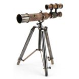 Brass table top telescope with tripod base, 25cm in length
