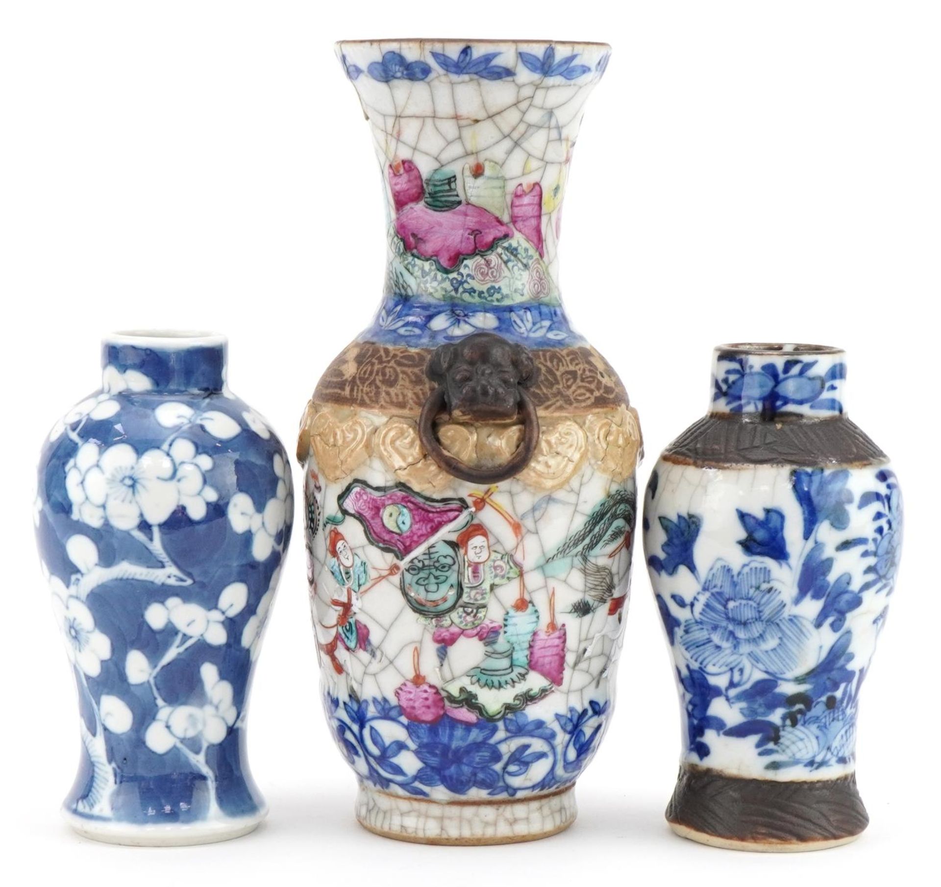 Three Chinese porcelain vases including two baluster examples, one hand painted with prunus flowers, - Image 8 of 12