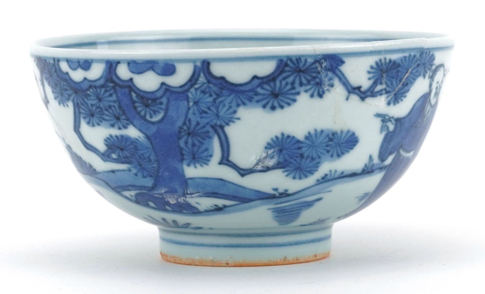 Chinese blue and white porcelain bowl hand painted with figures, six figure character marks to the - Bild 6 aus 12