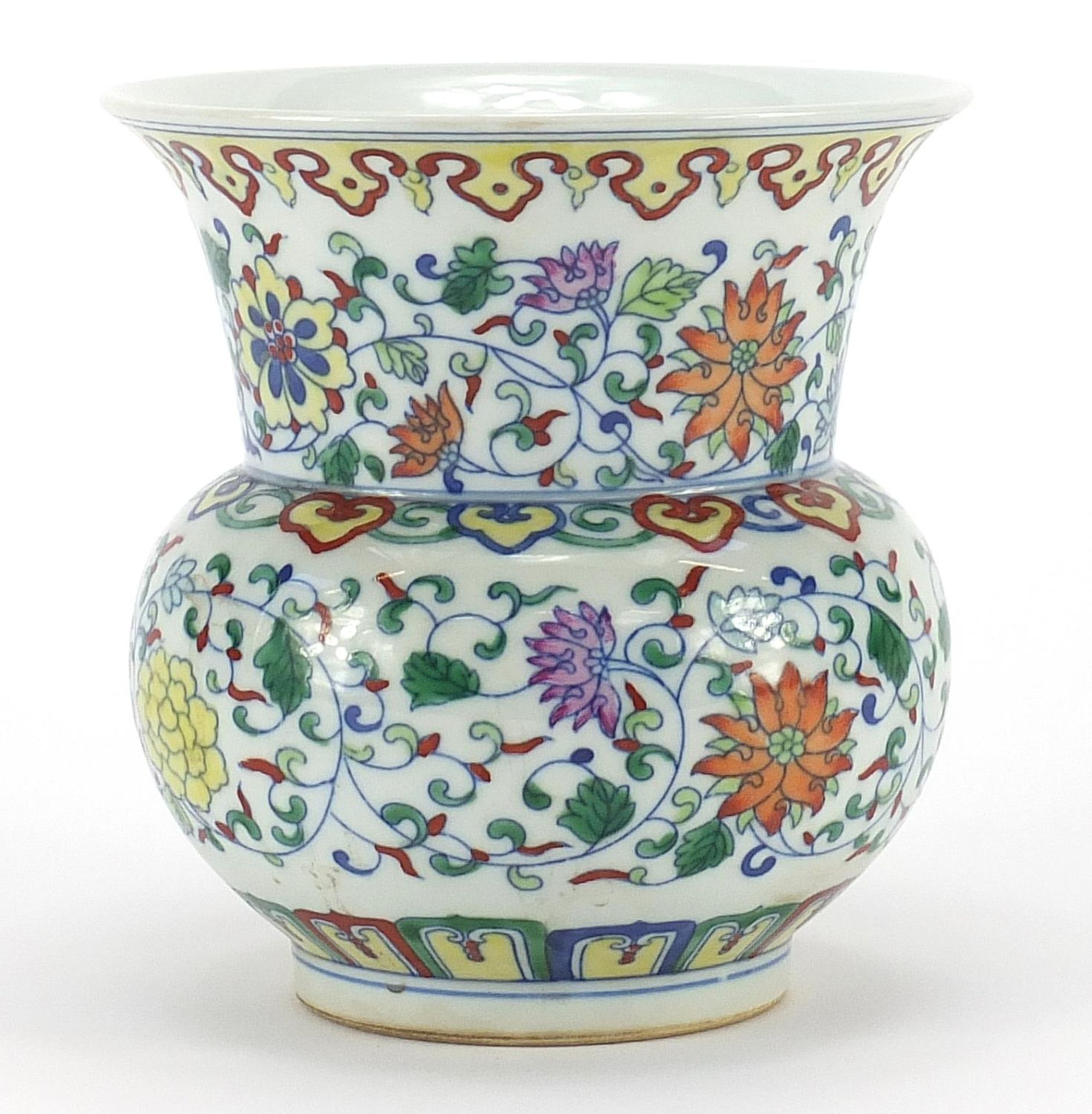 Chinese doucai porcelain vase decorated with flowers, six figure character marks to the base, 15cm - Image 4 of 6