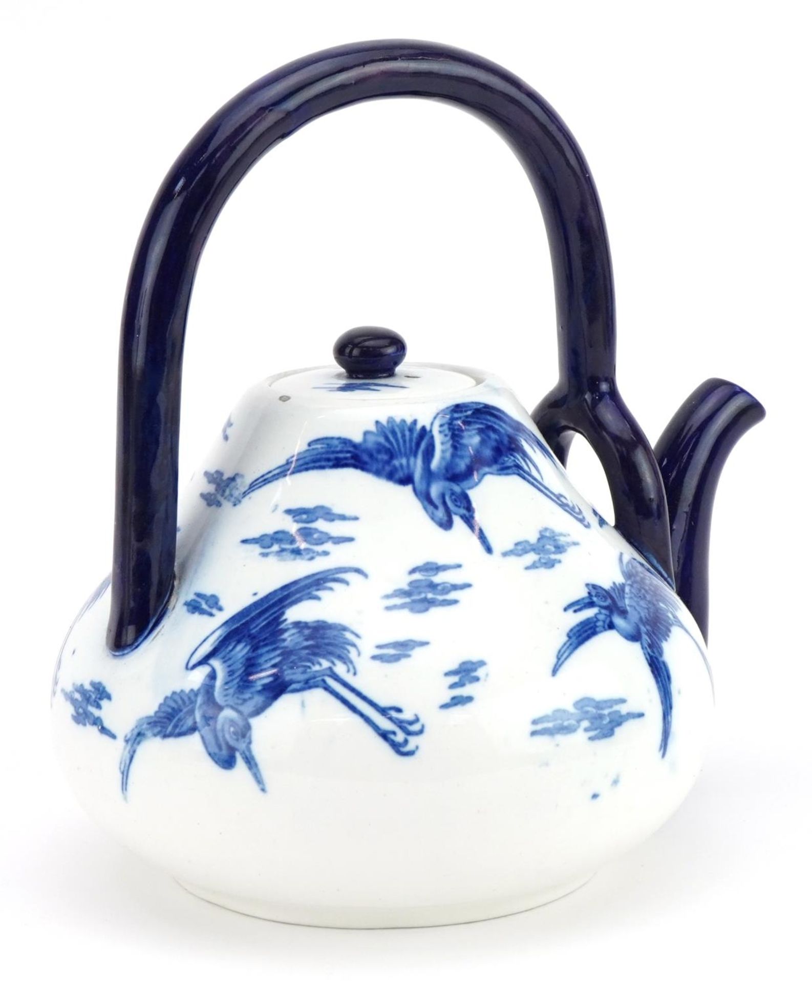 Attributed to Christopher Dresser for Minton, Victorian aesthetic teapot decorated with cranes - Image 3 of 8