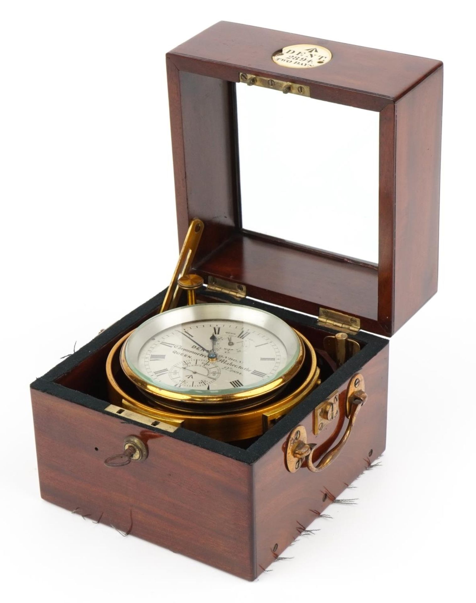 Dent of London, 19th century military issue brass marine chronometer with silvered dial having Roman - Image 3 of 24