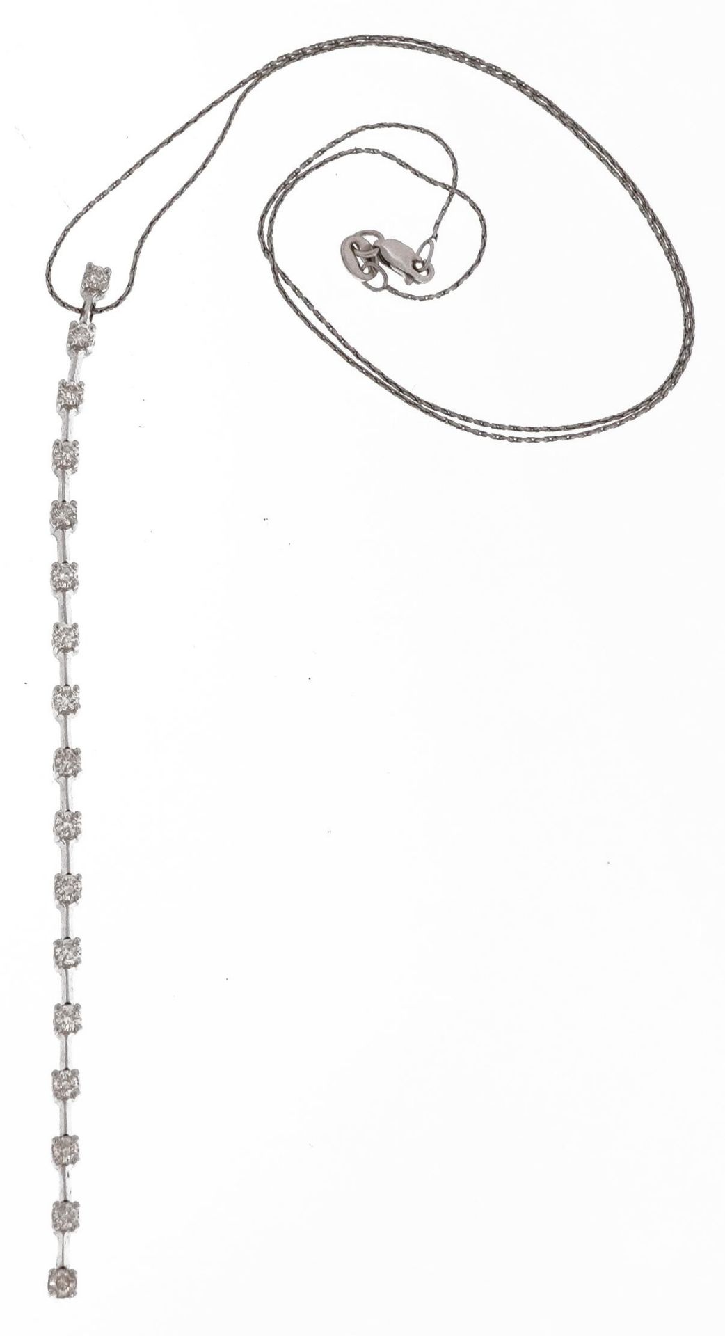 18ct white gold diamond line pendant set with seventeen diamonds on an 18ct white gold necklace, - Image 2 of 7