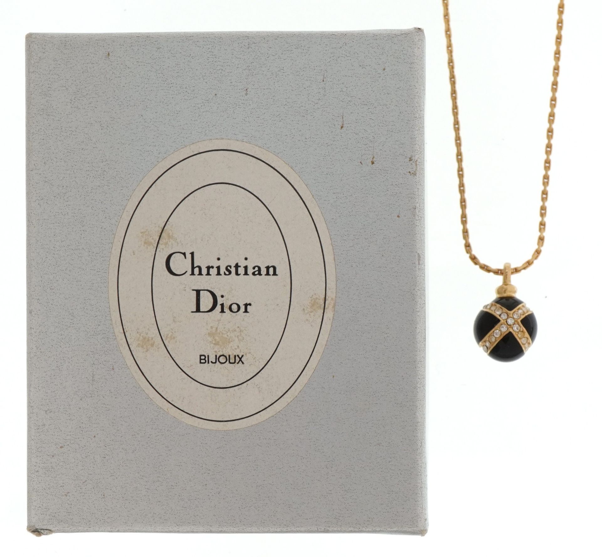 Christian Dior, ball pendant set with clear stones on Belcher link necklace with box, the pendant - Image 2 of 5