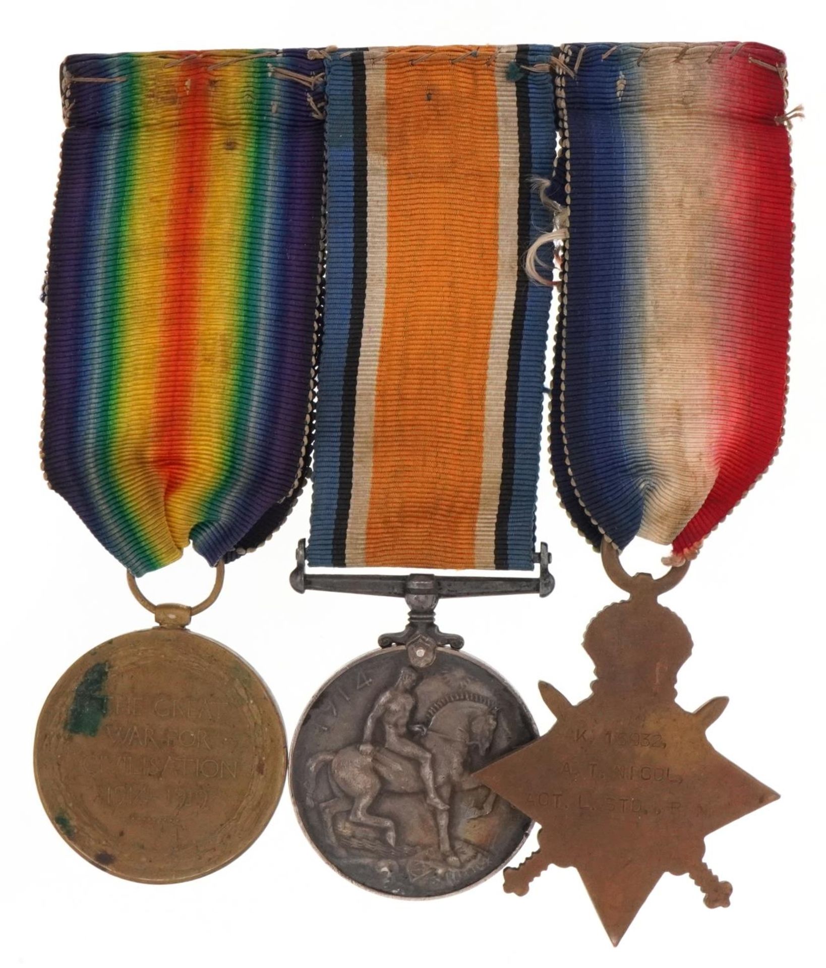 British military World War I trio awarded to K.15932.A.T.NICOL,ACT.L.STO.R.N. - Image 3 of 5