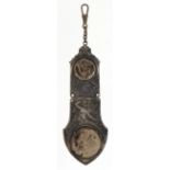 Art Nouveau white metal keyring embossed with a mermaid and set with a American 1917 quarter