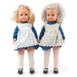 Two vintage Poppet Walk 'n Talk dolls by Palitoy, 58cm high
