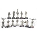 Twelve Royal Hampshire pewter military figures and two aeroplanes including The RAF Pilot, Tank
