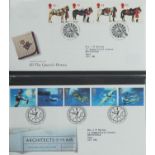 Collection of British first day covers arranged in an album, approximately one hundred and nineteen